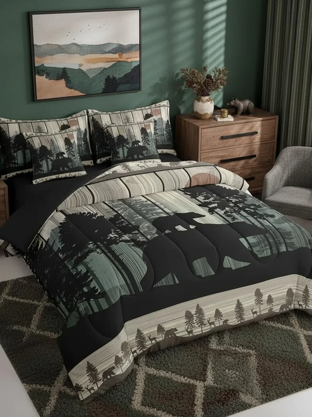 Western Farmhouse 7 Piece Bedding Set Queen Size Cabin Lodge Comforter Set with